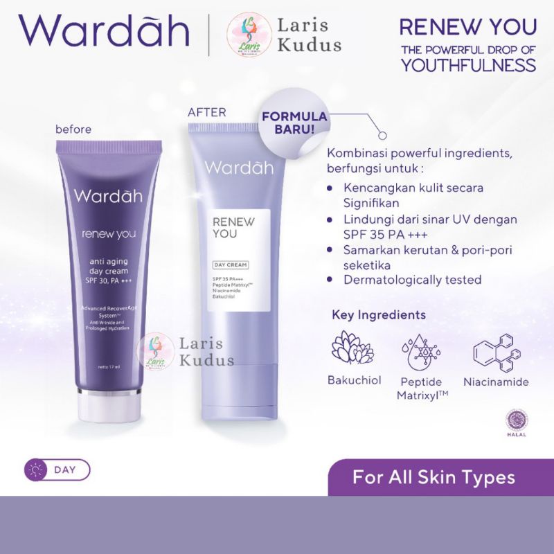 Wardah Renew You Anti Aging Day Cream 15 ml/Wardah Renew You Day Cream/Wardah Renew You Cream/Wardah