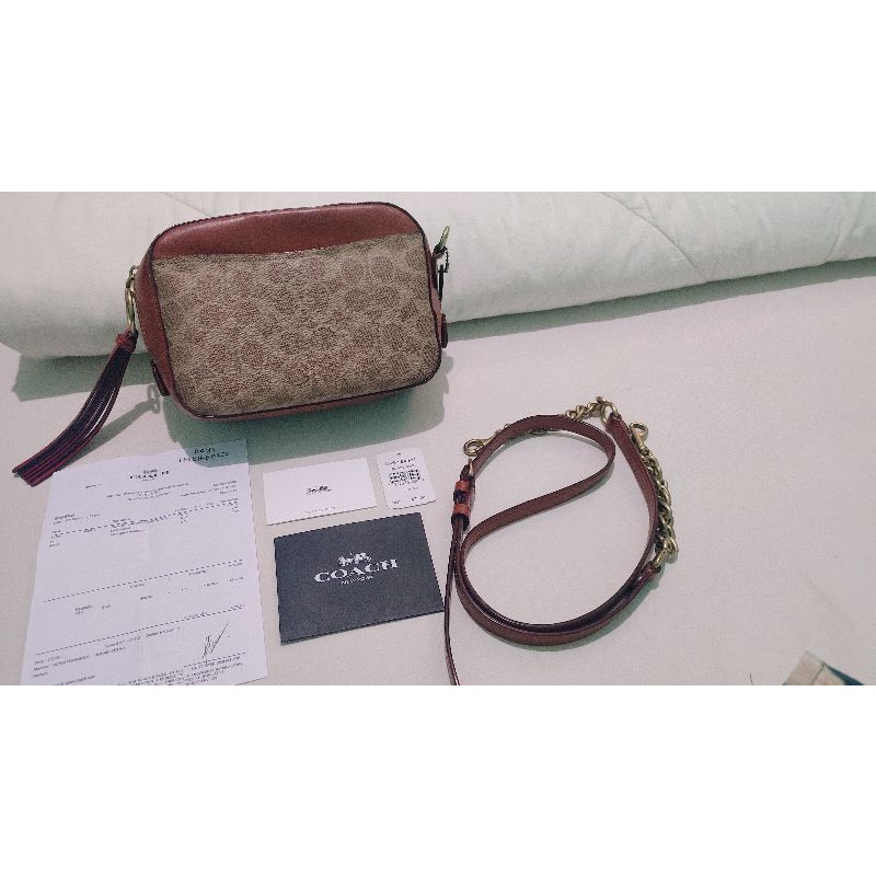 preloved coach camera bag tan rust
