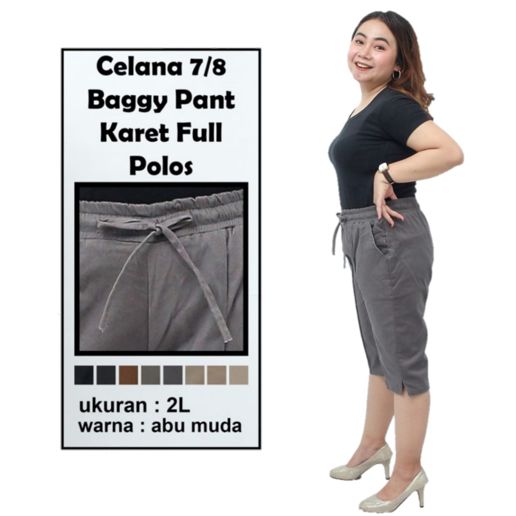 Celana Pendek Wanita 7/8 Baggy Pants Pinggang karet Belakang Katun Cinos Stretch Melar Nyaman