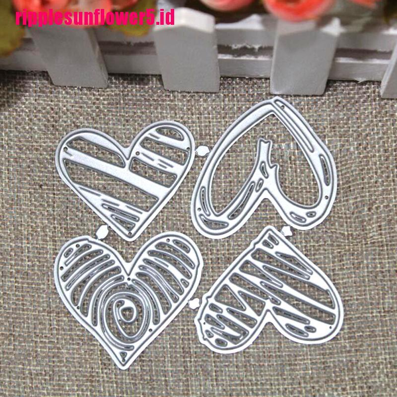 4pcs Cetakan Stensil Cutting Dies Motif Hati Bahan Metal Untuk Scrapbook Craft DIY