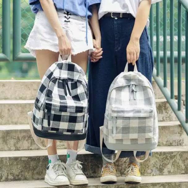 Tas Ransel Anak Kotak Kotak Backpack Korean Style