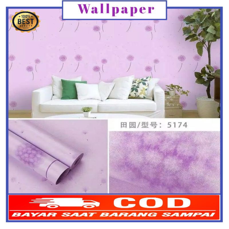 Wallpaper dinding motif dandelion ungu