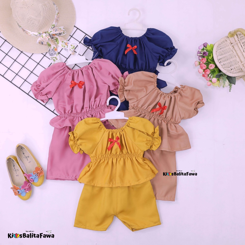 Neisya Set uk Bayi - 2 Tahun / Setelan Polos Anak Perempuan Lengan Pendek Balon Celana Atasan Import Babycinnamon