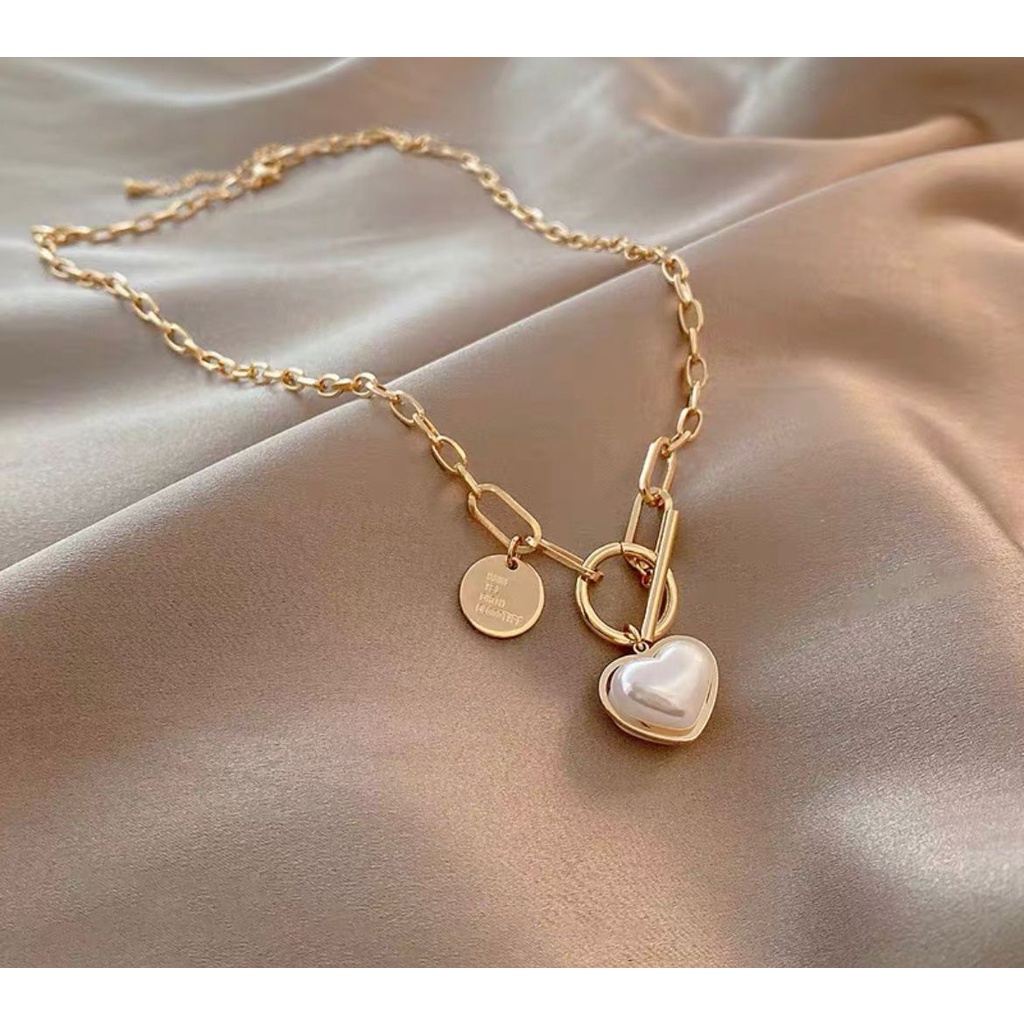 KALUNG RANTAI GAYA FASHION KOREA HIP HOP TITANIUM ROSE GOLD LOVE WHITE IMPOR