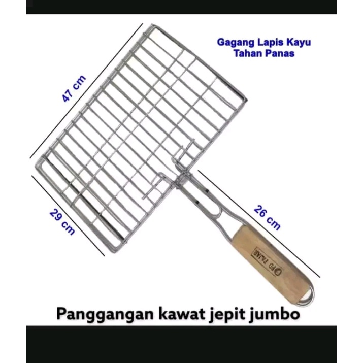 Panggangan Ikan Gagang Kayu Pemanggang daging ayam sate Alat panggang jepit buah Kuat besi lebih Bes
