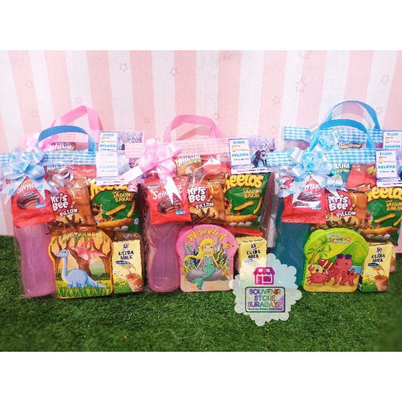 Souvenir Kotak Makan Botol / Snack Souvenir Ulang tahun / Bingkisan Souvenir Snack / Set Luncbox
