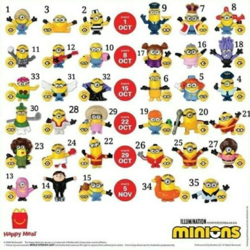 Minion Happy Meal Mcdonald 2020 complete set lengkap Gold dan Regular