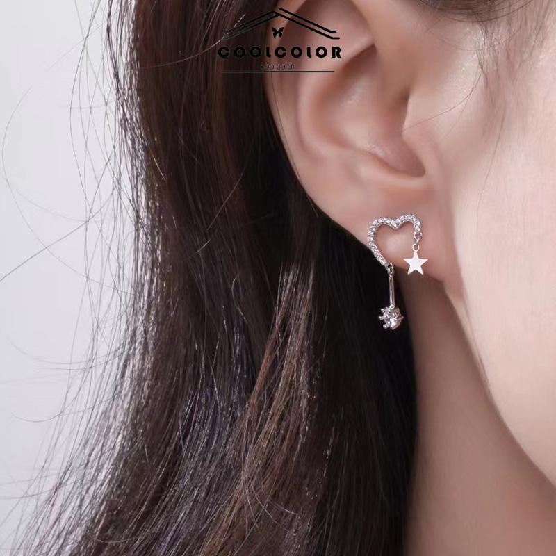 COD 1Sepasang 925 Silver Stud Earrings Indah Cinta Fringe Girl Stars Anting Desain Kecil Berkualitas Tinggi- cl