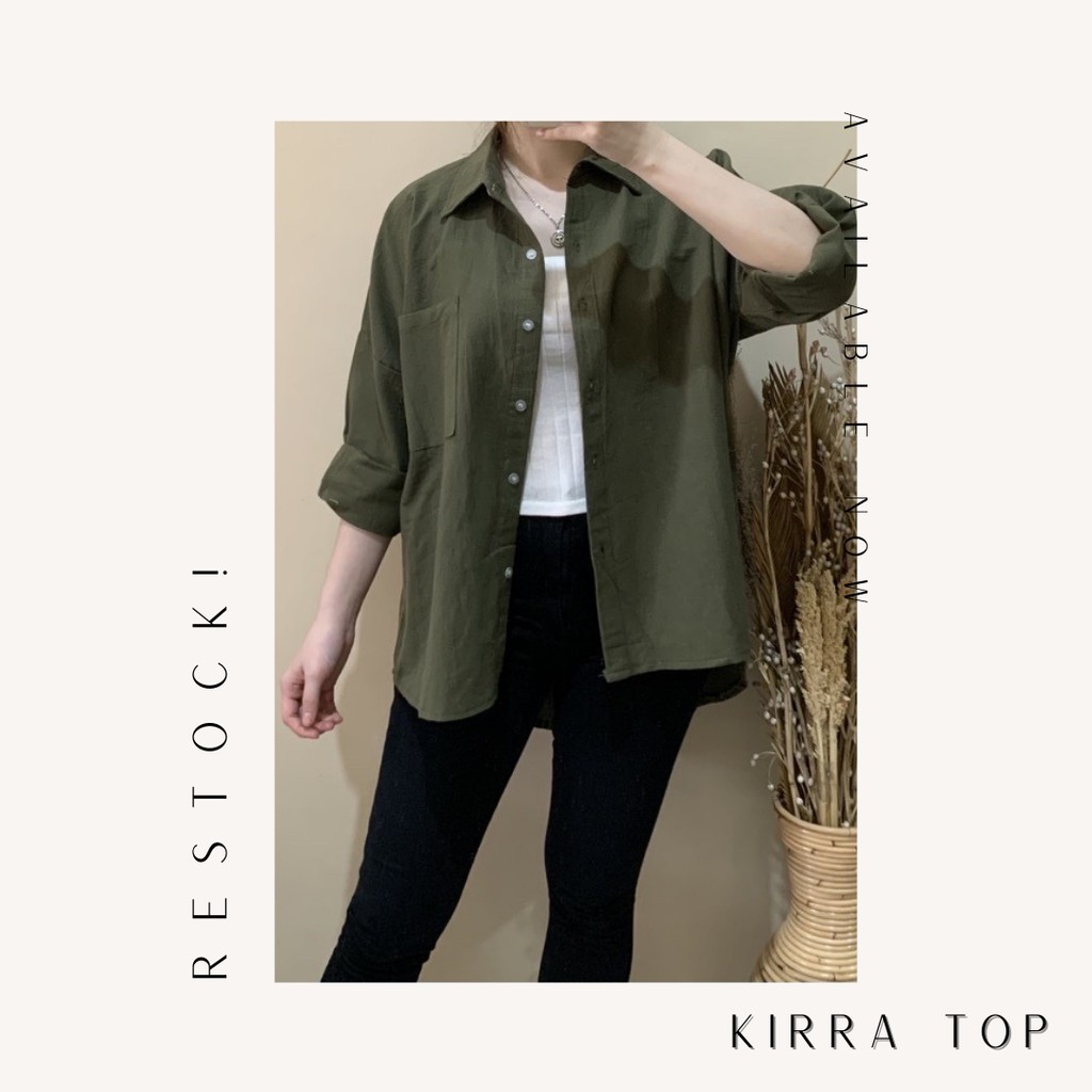 Kirra Top - Kemeja Wanita Bahan Rayon Crinkle Best Seller - BIG SIZE-Army (Linen)