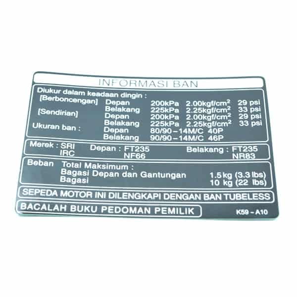 [ 75 CORNER ] Honda Matic Label Tire Tekanan Angin Original Sticker Informasi Ban Stiker Ori Vario