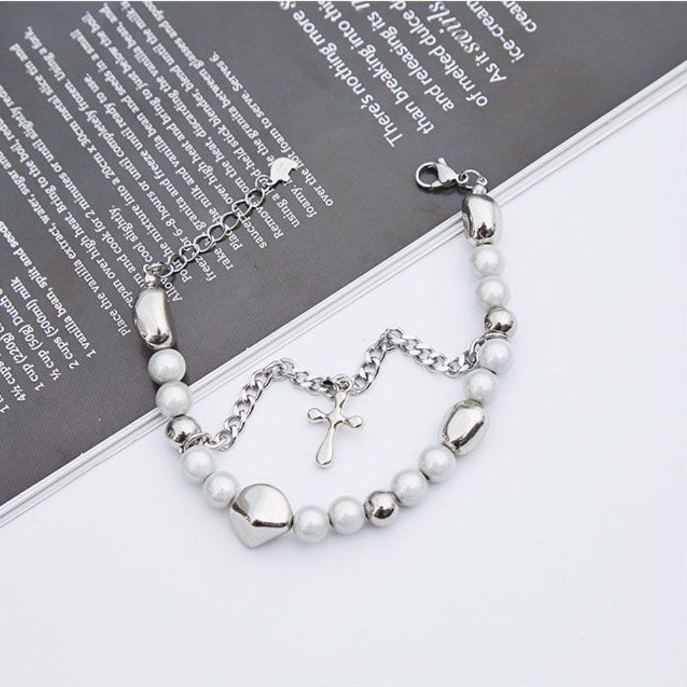 MXBEAUTY Pria Wanita Gelang Baja Titanium Vintage Desain Rasa Liontin Salib Double Layer Perhiasan Pesta