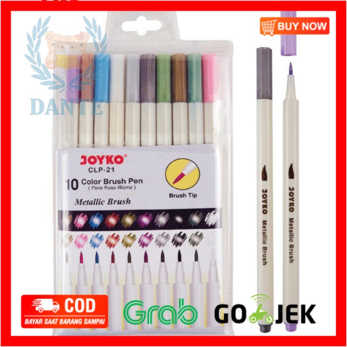 

(BISA COD) Brush Pen Joyko 10 Warna Metallic Brush CLP-21 Set