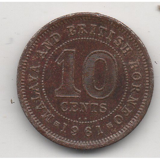 A2490Malaya And British borneo 10 Cent tahun 1961 Sesuai Gambar