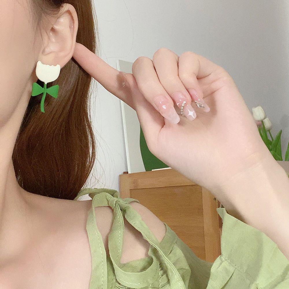 Anting Stud Juntai Drop Bentuk Bunga Elegan Untuk Wanita