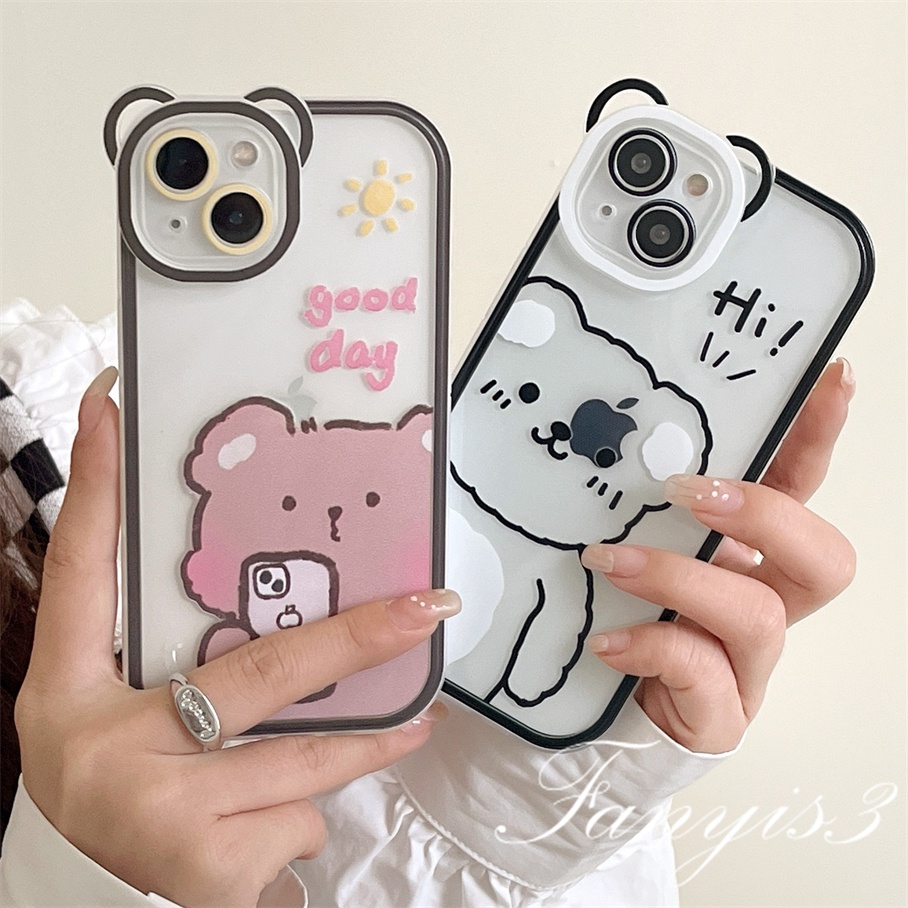 Compatible For iPhone 14 13 12 11 Pro Max X XR Xs Max 8 7 6 6s Plus SE 2020 Soft Case Pelindung Desain Telinga Beruang Rakun Untuk