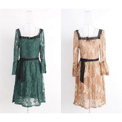 READY STOCK Dress Import Sexy Party Mini Pesta Lace Brukat Korea Green Gold Beige Wanita Murah