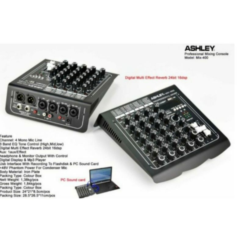 Mixer Ashley Mix400 Original 4 Channel Bluetooth Ashley mix 400