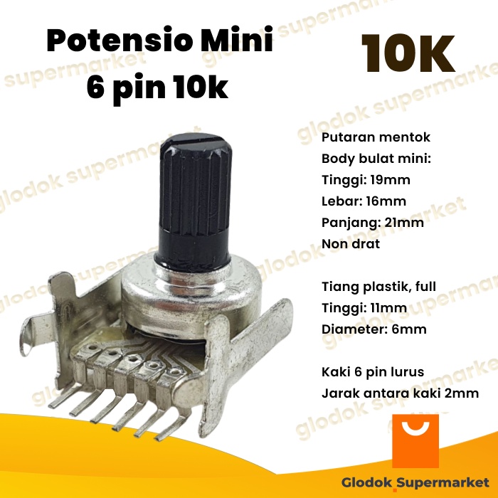 Potensio Mini 6 pin 10k Stereo Kaki 6 Lurus Potentio Meter 103