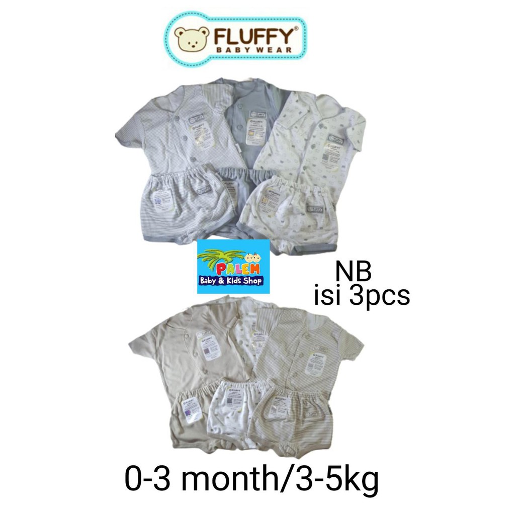 fluffy setelan baju pendek celana pendek(isi 3stel) newborn,s m l