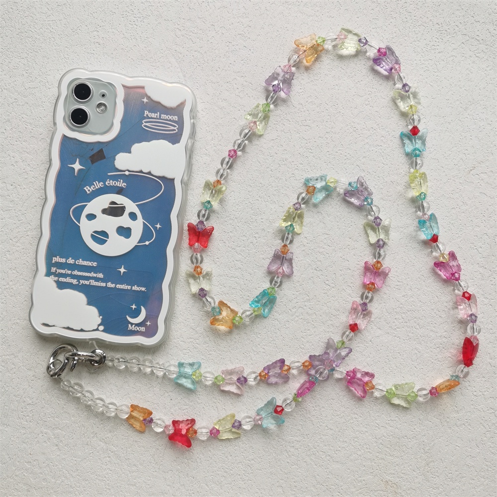 Gantungan Kunci Manik-Manik Kupu-Kupu Warna-Warni Bahan Akrilik Transparan Anti Hilang Untuk Ponsel