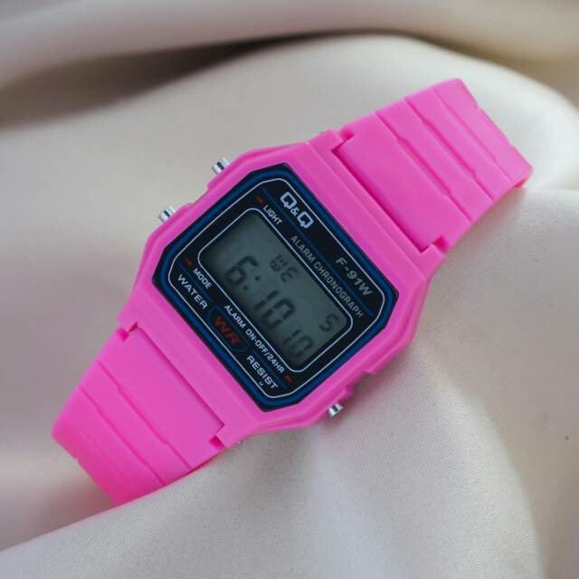 JAM TANGAN ANAK DIGITAL QQ QNQ Q Q MODEL CASIO F 91W PINK