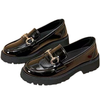 Image of Sepatu Oxfords Kulit Hitam Wanita Sepatu Kasual Musim Semi 2021 Sepatu Flat Wanita Klasik Modis Sepatu Oxford Platform Antik Wanita