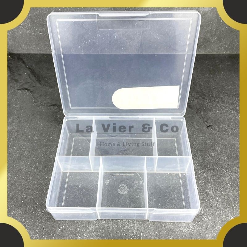Tempat Kotak Plastik Penyimpanan Transparan 6 Sekat Multifungsi