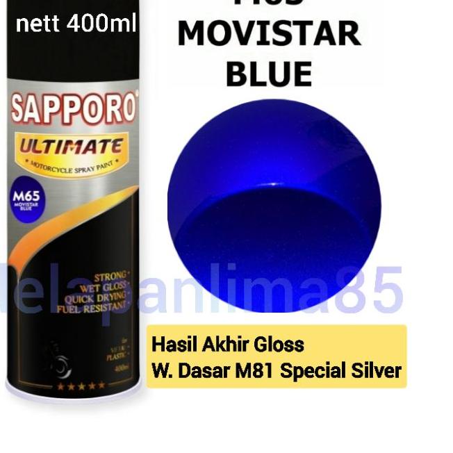 ♢ Sapporo Ultimate M65 Movistar Blue/biru/blue/cat semprot/pylox/pilox/pilok/motor/helm/cat aerosol 