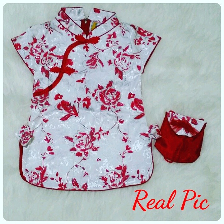 DRESS putih CHEONGSAM ANAK BAJU IMLEK GAUN PEREMPUAN 5 6 7 8 9 TAHUN