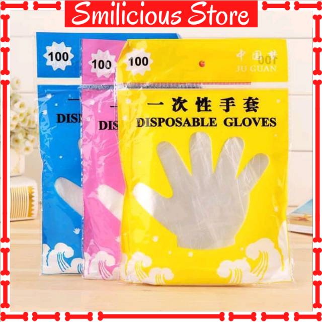 Disposable Gloves Isi 100Pcs Sarung Tangan Plastik Sekali Pakai