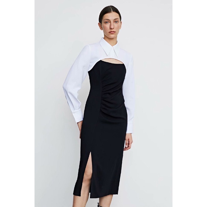 Dress Outer setelan casual import Black Slim Basic korea style hitam putih