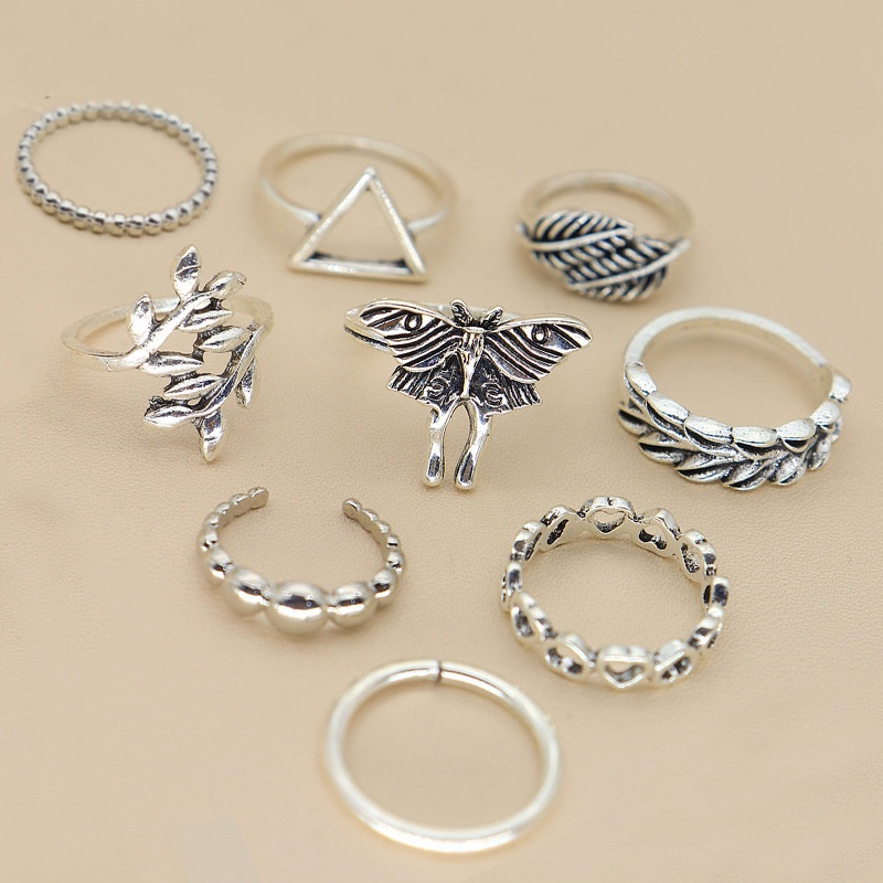 Butterfly 9 Pcs / Set Cincin Buku Jari Aneka Bentuk Warna Silver Untuk Wanita