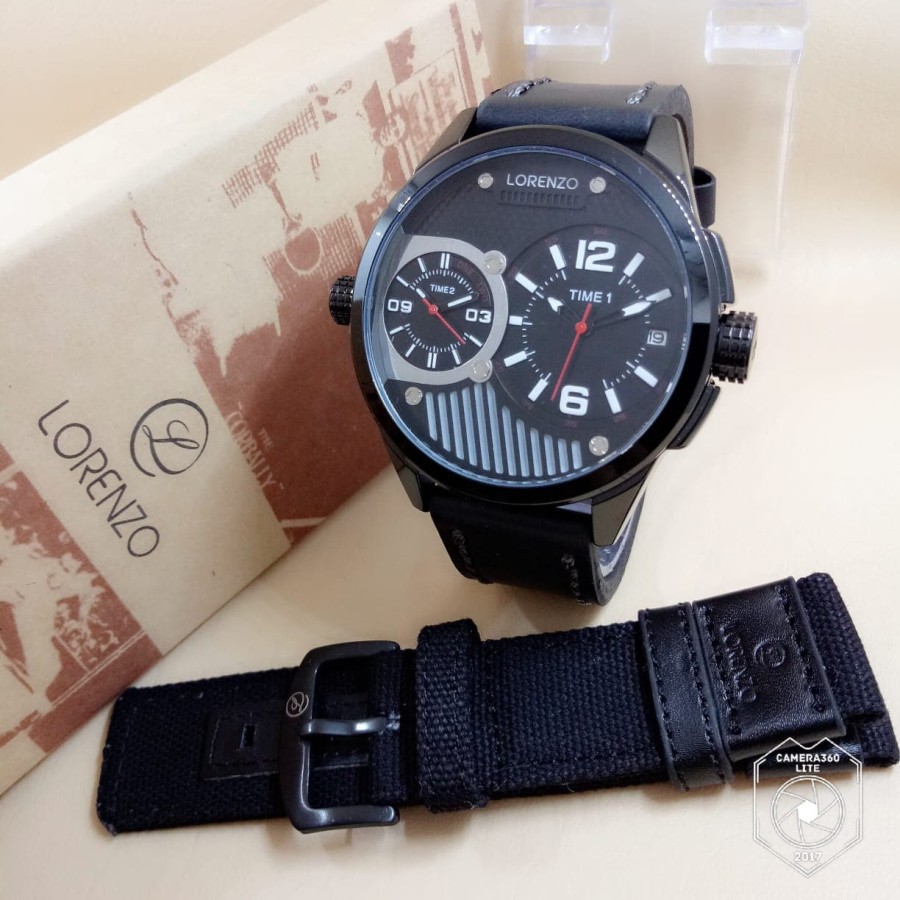 jam tangan pria lorenzo 1036 original tali kulit free kanvas analog