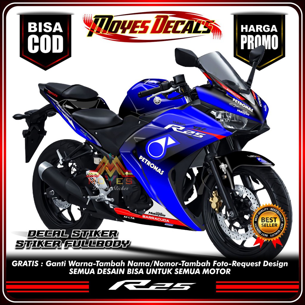 DECAL MOTOR YAMAHA R25 CUSTOM STIKER FULLBODY MOTIF PETRONAS
