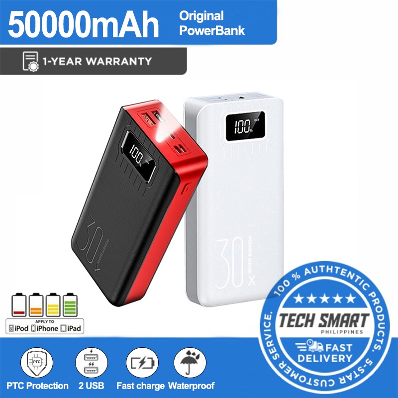 [cod Original 50000mah Powerbank 3 input 2 output Flashlight Fast Charging Power Bank