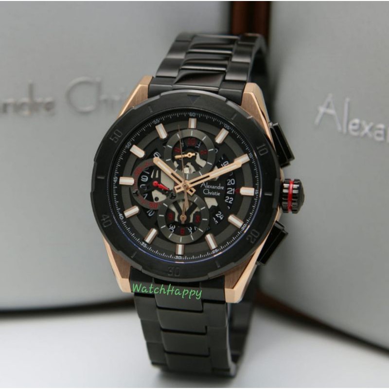 Alexandre Christie AC 6560 MC AC6560 MC 6560MC Men Black Rose Gold Crono 100%Original Garansi Resmi