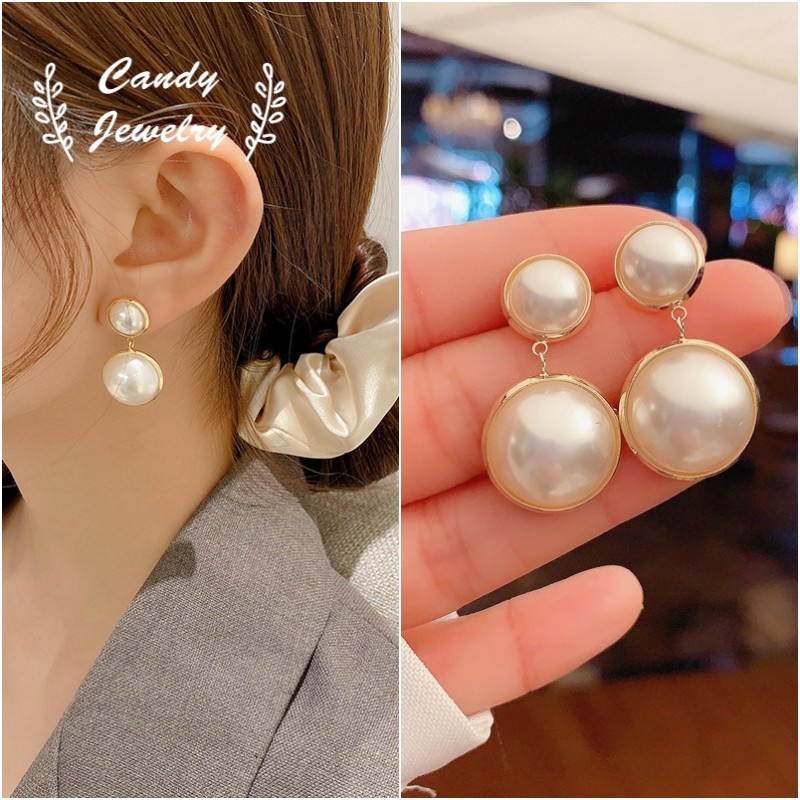 Anting Tusuk Gantung Bahan Sterling Silver 925 Desain Geometri + Mutiara Gaya Retro Untuk Wanita