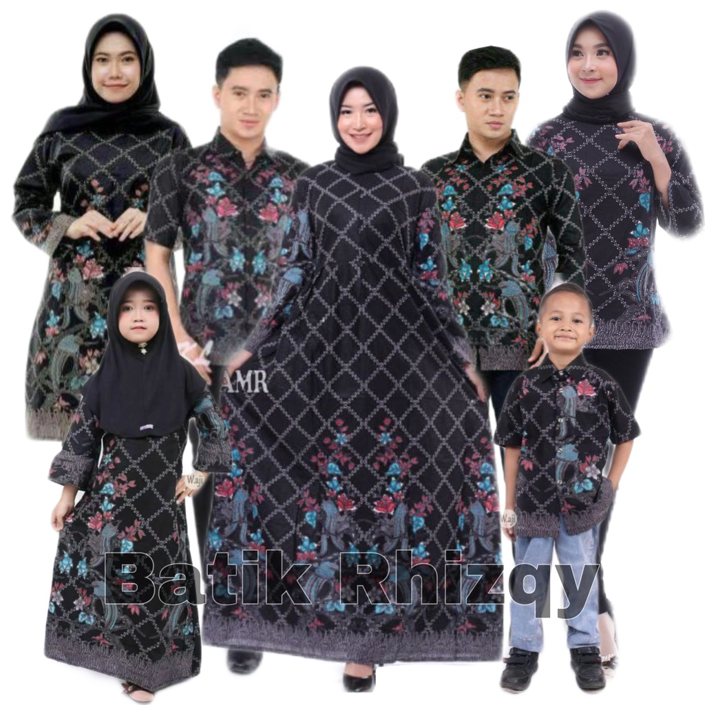 Batik Couple Set Pakaian Keluarga Family Katun Hitam M-Jumbo Motif Jaring Manuk