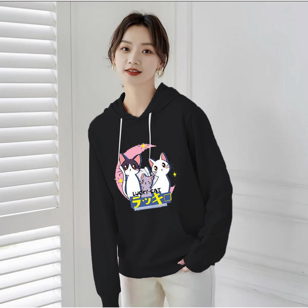 Lilipop.id Sweater Hoodie Wanita Lucky Cat Jumper Outwear