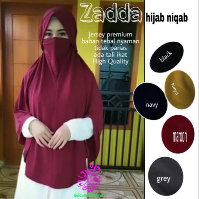 ZADDA hijab niqab jersey premium bahan tebal nyaman tidak panas ada tali ikat high quality