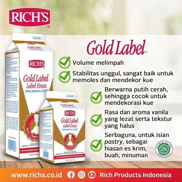 Whipped Cream Richs 907 Gr / Whipped Cream Gold Label / Richs Gold Label / Rich