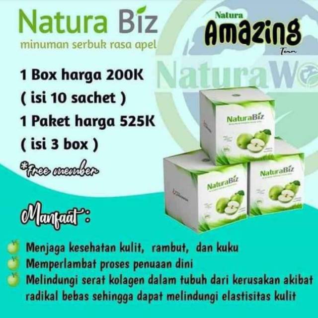 

1 PAKET ISI 3 BOX NATURA BIZ ( minuman serbuk rasa apel )