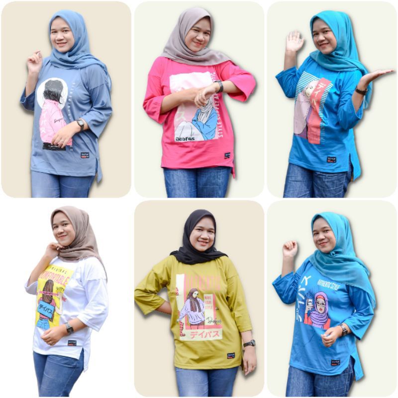 STIK BALIK 04√ KAOS LENGAN 7/8 MODEL PINGUIN DEPAN PENDEK BELAKANG PANJANG BAHAN KOMBET 20S Wanita Kaos Wanita Bigsize Terbaru Kaos Lengan 7/8 stikbalik