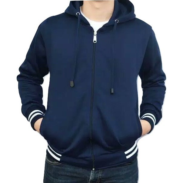 Jaket Baseball polos Hoodie Pria Wanita Bahan Fleece Tebal