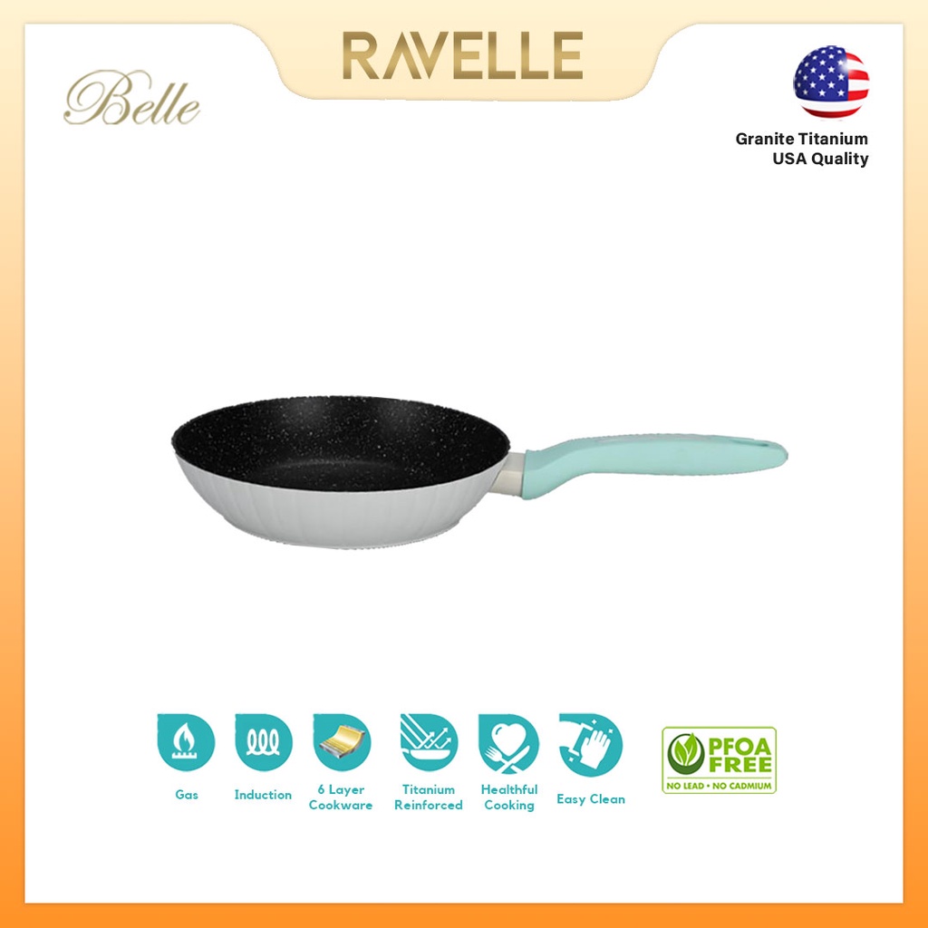 Panci Ravelle Belle - Wajan Penggorengan Anti Lengket - Fry Pan 24Cm  TANPA TUTUP - Panci Korea Anti Lengket - Granite Titanium USA-3
