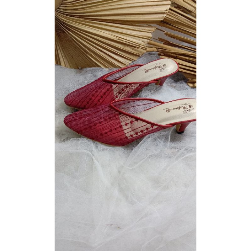 sepatu johana merah maroon tinggi 5cm runcing