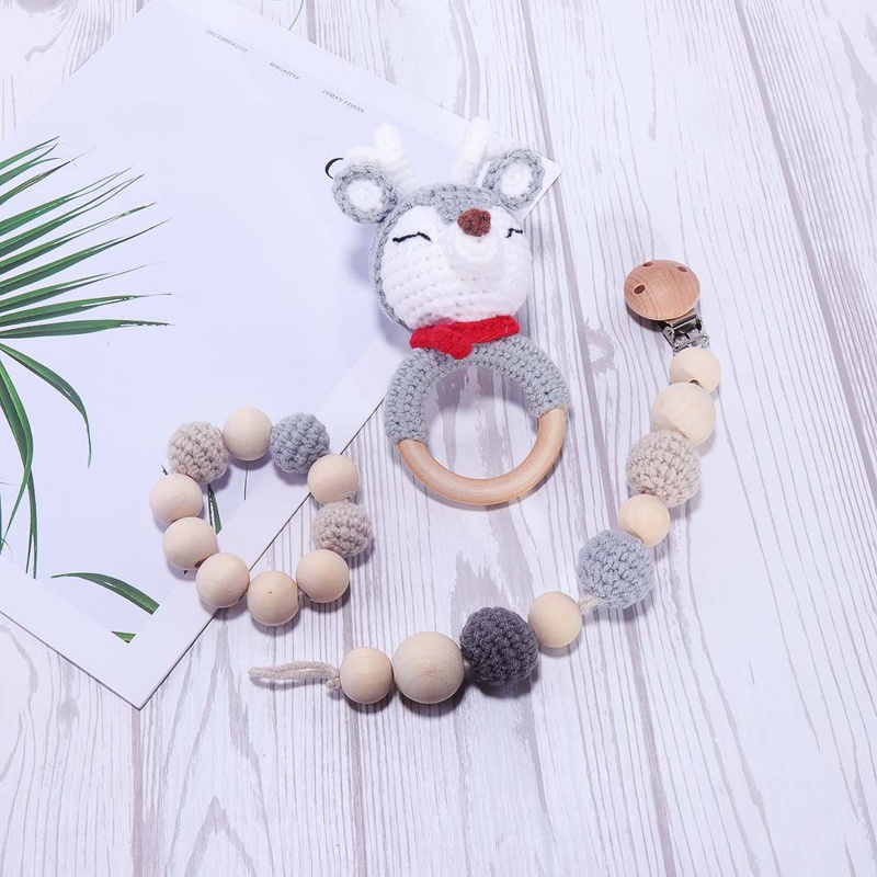 Mary 3pcs / Set Mainan Teether / Rattle / Kerincingan Bentuk Rusa Bahan Kayu Untuk Bayi