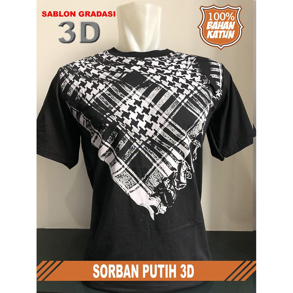 FANSHOP XP Kaos Dakwah Islami Hijrah Tauhid Sorban 3d Palestine-sorban putih