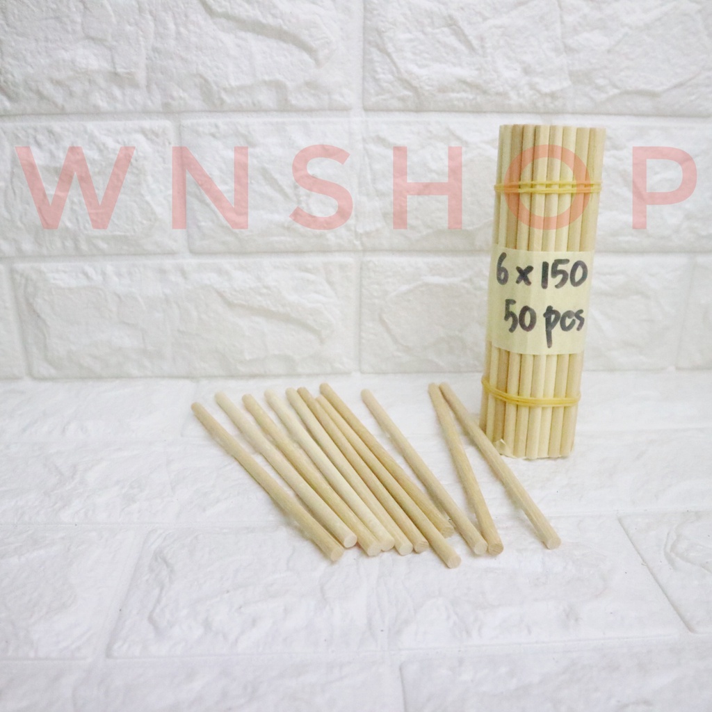 Dowel Kayu 6mm Panjang 150mm - Dowel Kayu Stik Bulat Diameter 6 mm 15 cm Isi 50 pcs