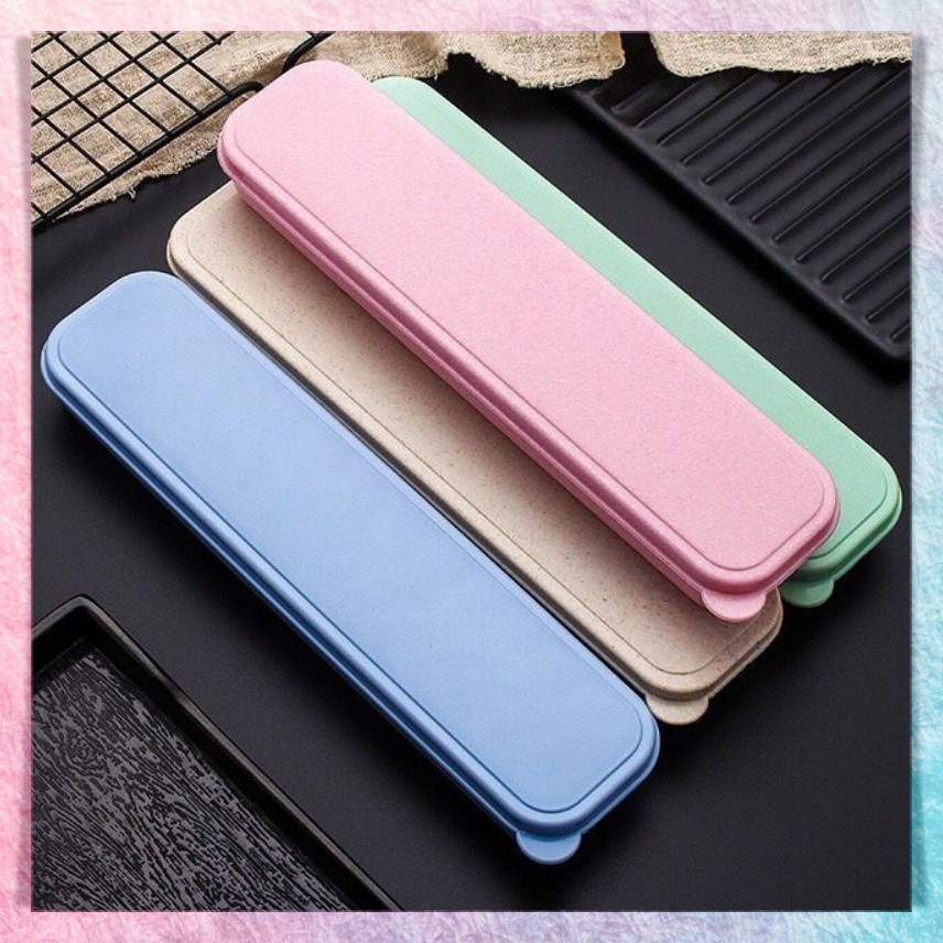 1 Set Alat Makan Sendok Garpu Sumpit + Box Plastik Jerami | Wheat Straw Portable Travel Cutlery